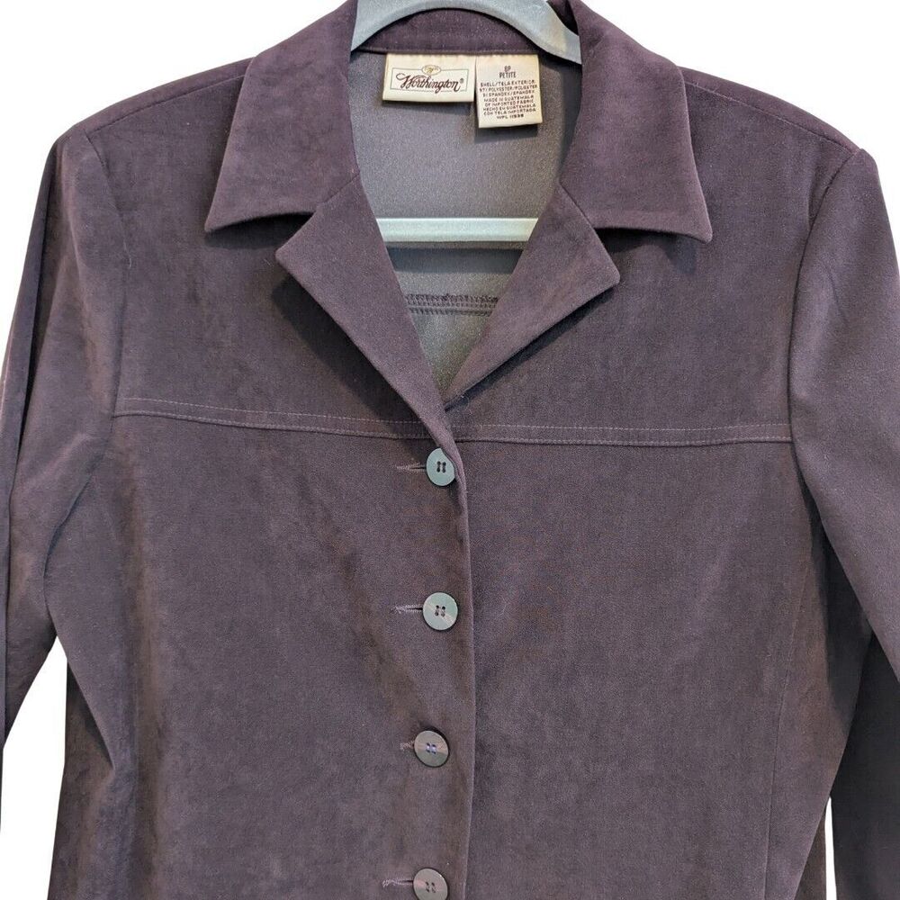 Worthington Burgundy‎ Velvet Velour Button Blazer Jacket Women Size 8P - Picture 2 of 11